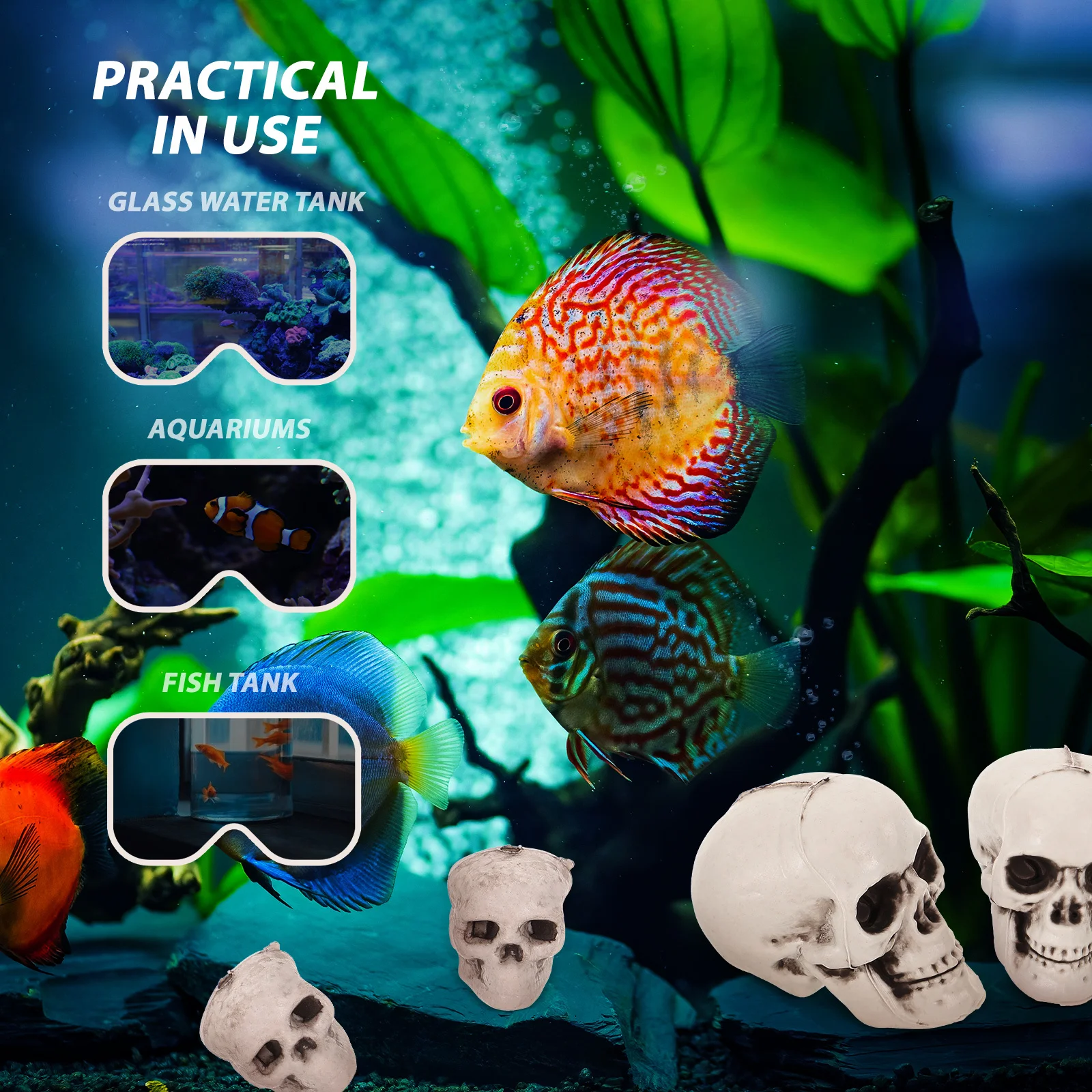 

13Pcs Skull Fish Tank Resin Decoration Aquarium Craft Cave Landscape Ornament Hiding Shrimp Shelter Underwater Decor