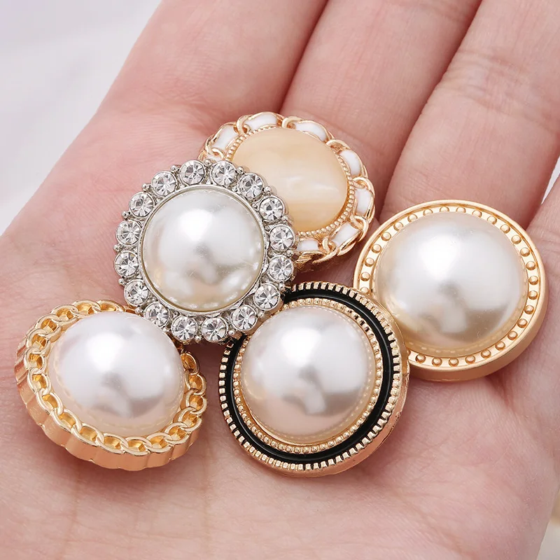 10Pcs Gold Metal Shank Buttons with White Pearl Decor Elegant Sewing Accessories for Womens Baby Coat Shirt Sweater Clothing