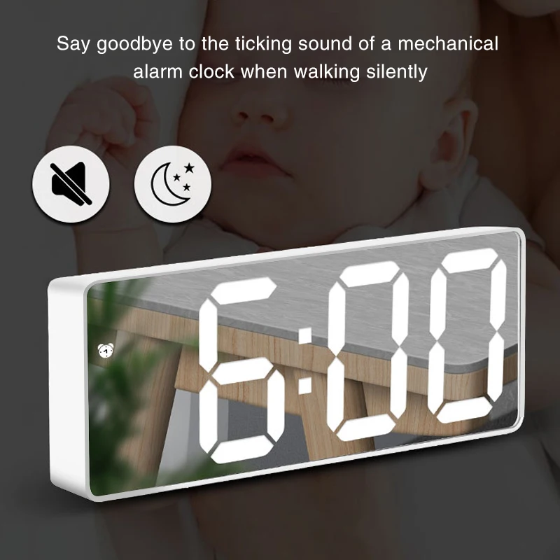 Mirror/Acrylic Alarm Clock LED Digital Clock Voice Control Snooze Time Temperature Display Night Mode Reloj Despertador Digital