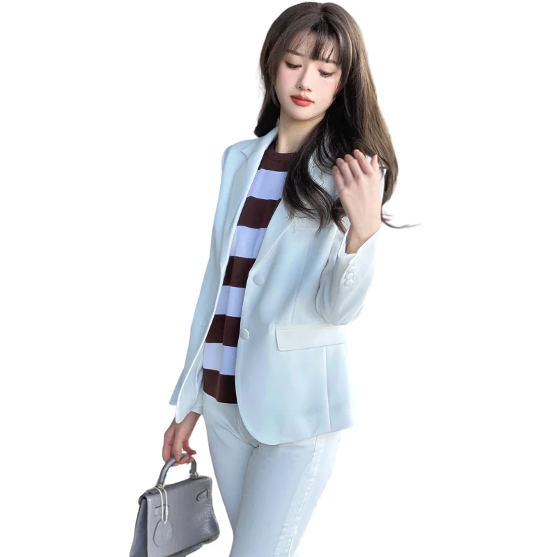 Workplace elegant pure white cultivate one's morality acetate fabric blazers blazers femme ensenble  blazers femme ensenble