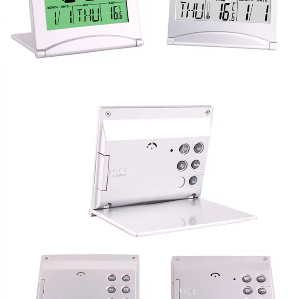 LCD Projection Clock Minimalist Digital Alarm Weather Forecast Temperature Calendar Compact Folding Home Office Gadget