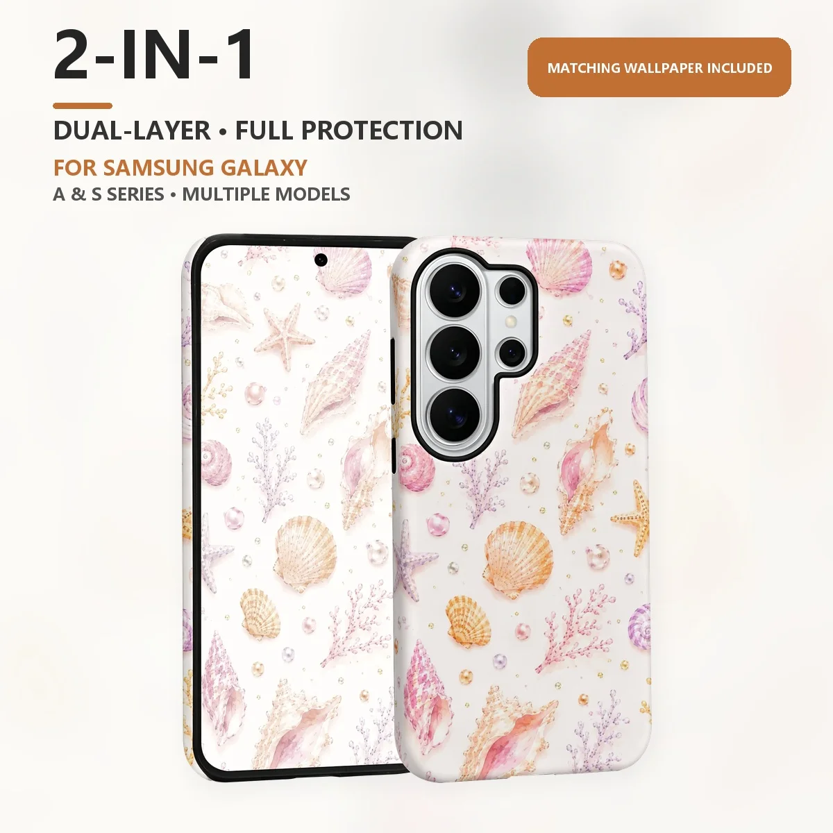 Pastel Seashells And Starfish 2-in-1 Dual-Layer Phone Case for Samsung Galaxy S26 S25 S24 Plus Ultra FE S20 FE A56 A17 A16 A15