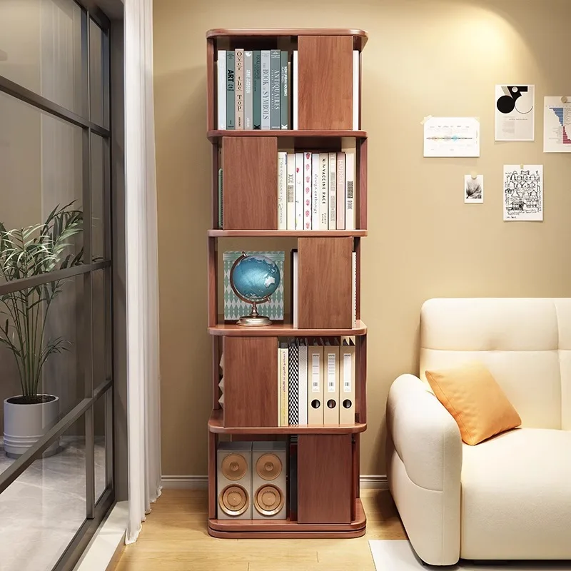 Estantería giratoria totalmente de madera maciza, librería de 360 grados, armario de almacenamiento multicapa, estante de suelo para sala de estar para niños