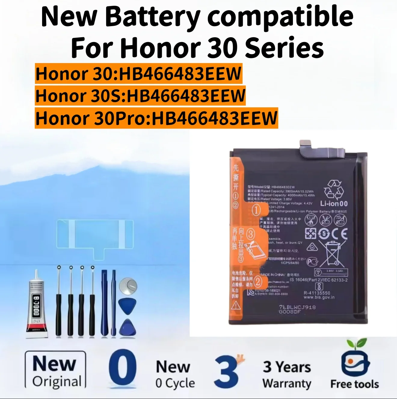 New Battery compatible For Honor 30 / Honor 30S / Honor 30 Pro Mobile Phone Batteries + Free Tools