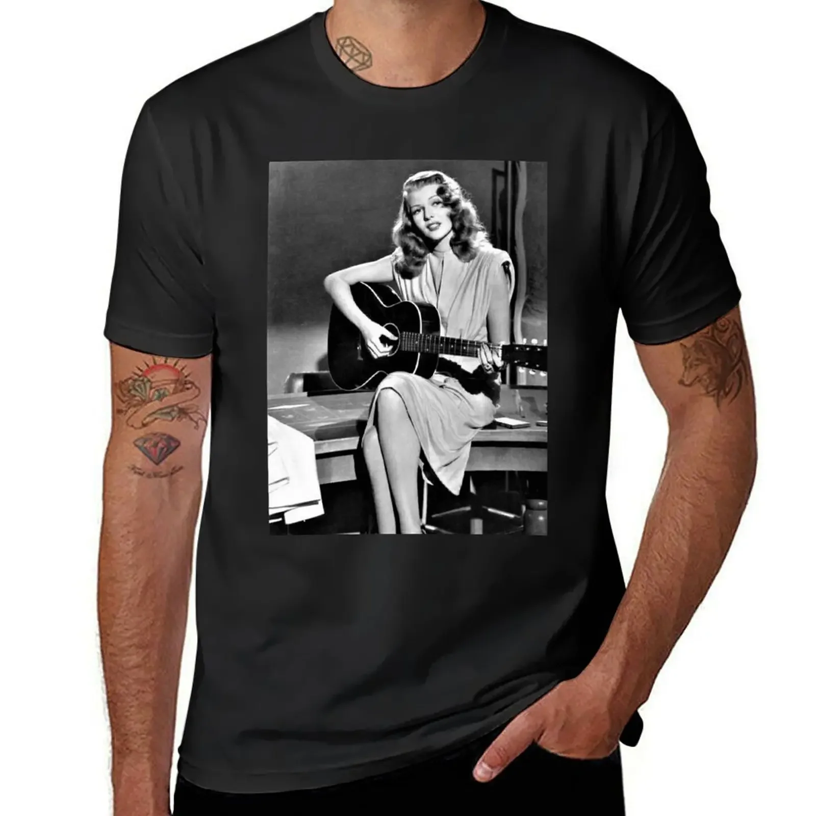 Rita Hayworth playing guitar in movie Gilda T-Shirt quick drying plus size tops t shirt for men