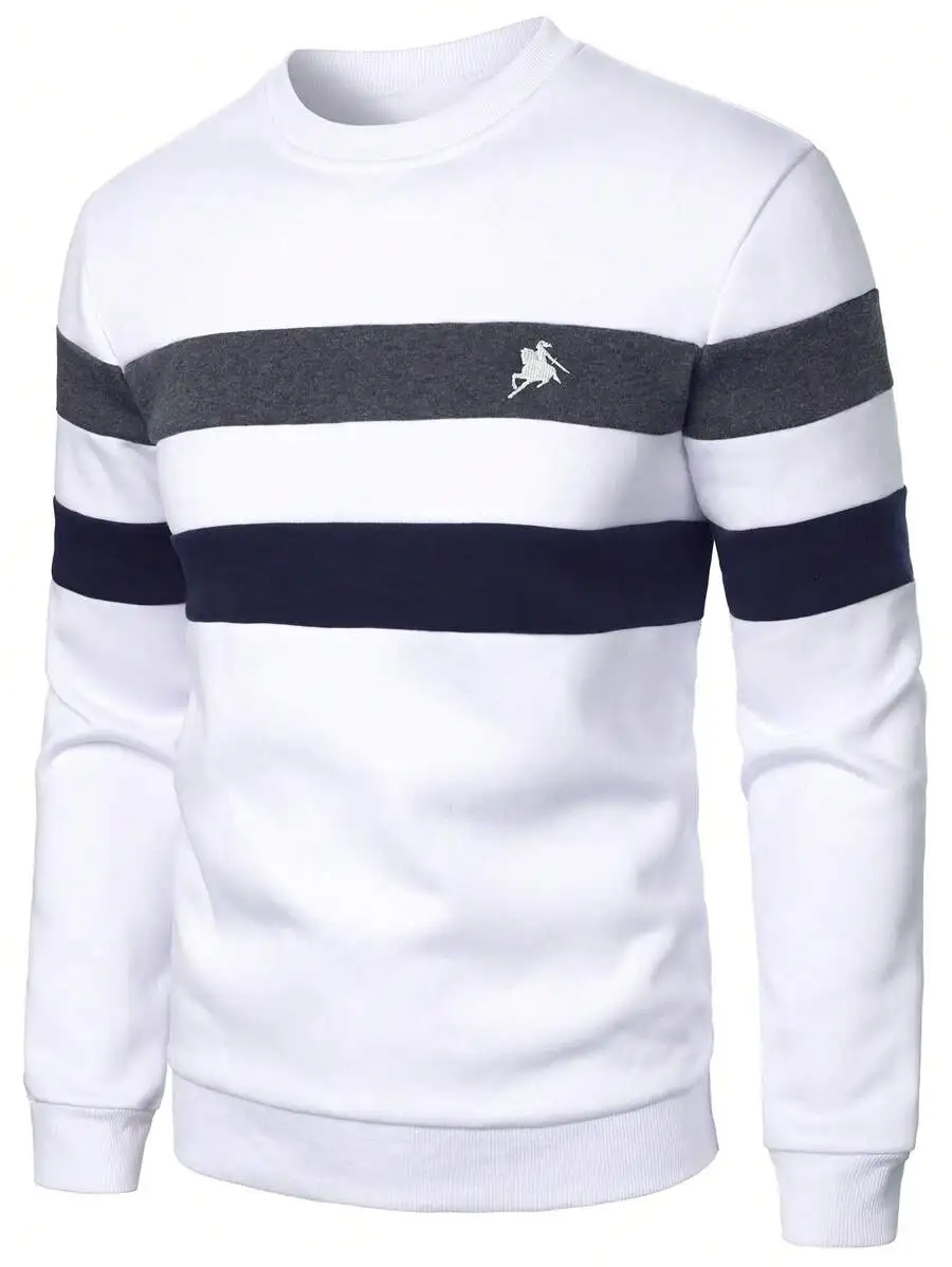 

Мужской повседневный полосатый свитшот с вышитым узором, белый