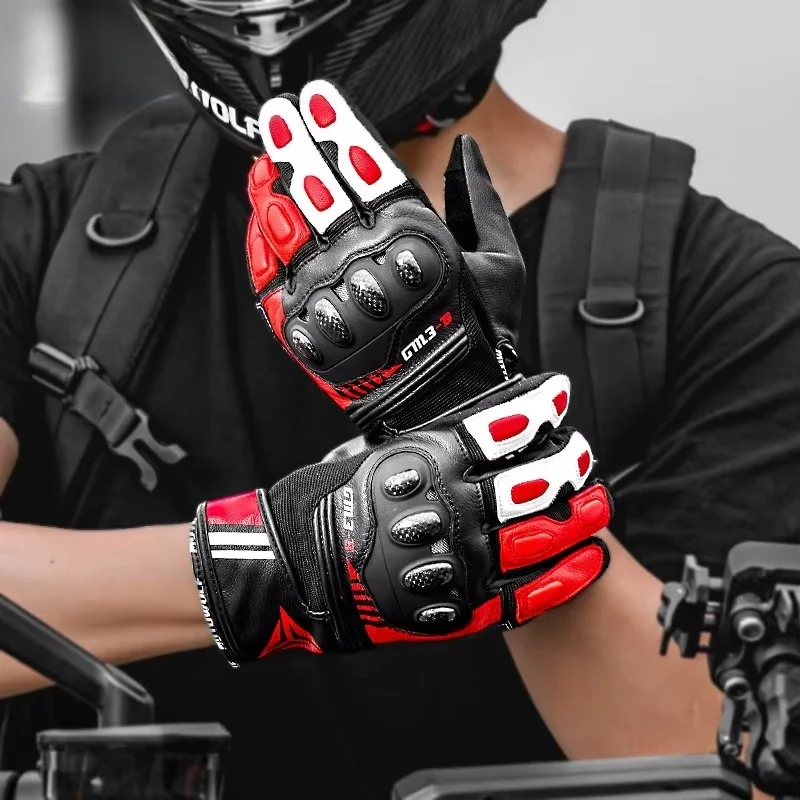 MOTOWOLF Men's Motorcycle Gloves Breathable Carbon Fiber Racing Gloves Four Seasons Riding Equipment Full Protection Leather