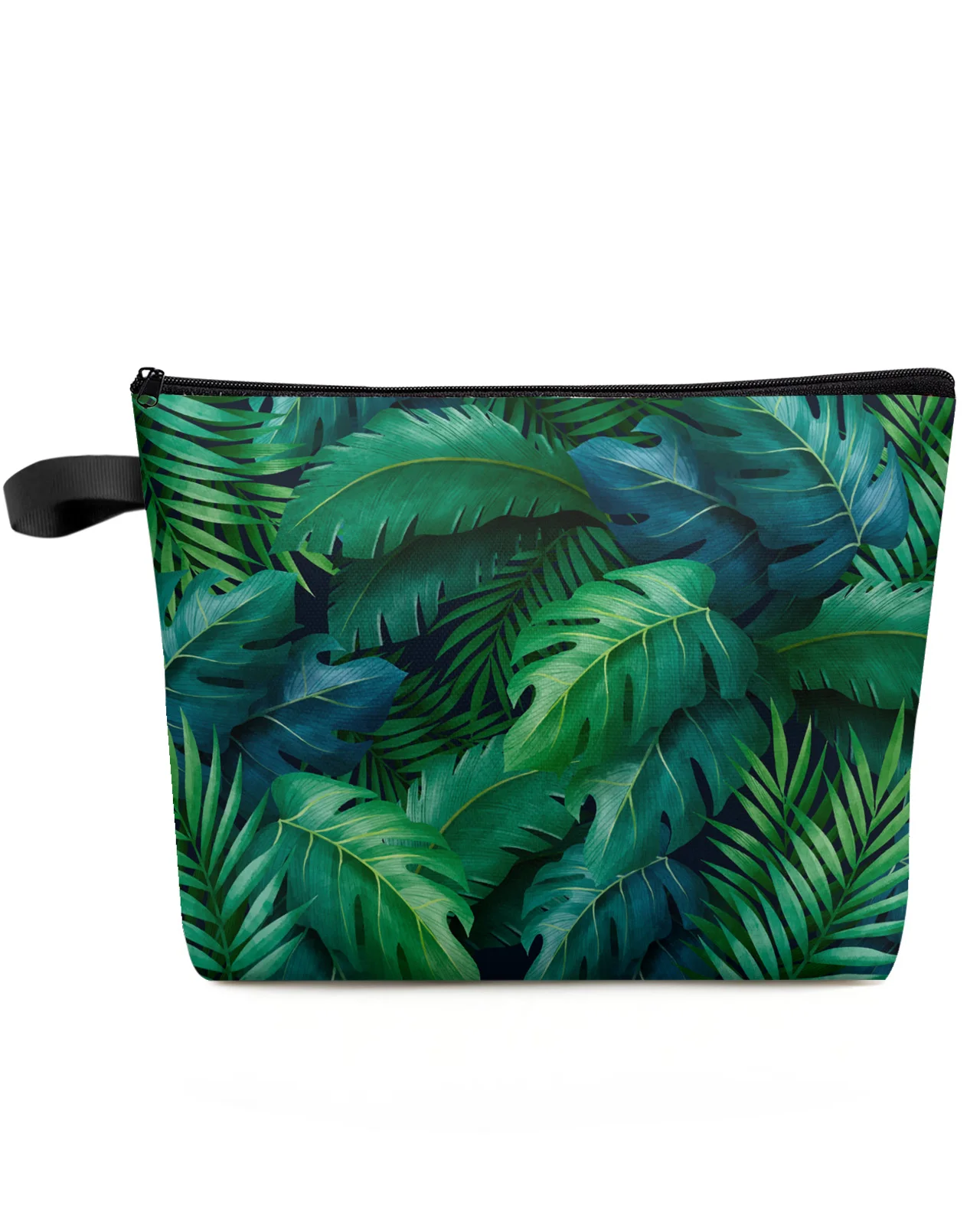 Green Leaves Plants Tropical Jungle Custom Travel Cosmetic Bag Portable Makeup Storage Pouch Women Waterproof Pencil Case