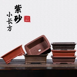 Chinese Yixing Purple Sand Small Rectangular Flower Pot Traditional Fired Desk Green Landscape Breathable Pot