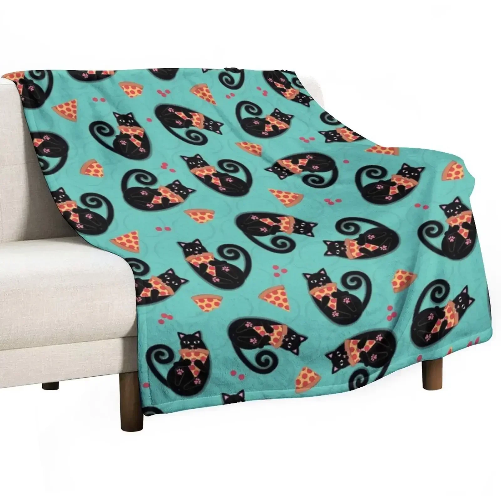 

Pepperoni Pizza Cat Throw Blanket Sofa Flannel Fabric warm for winter Blankets