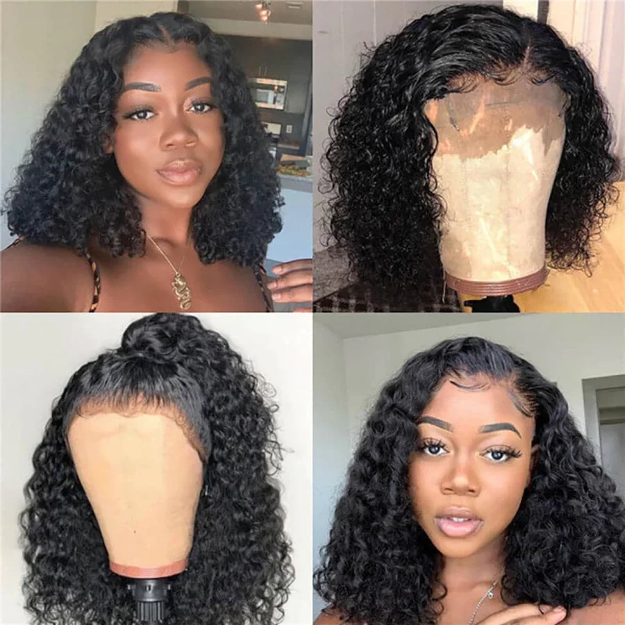 Water Wave Short Bob Wig Brazilian Virgin Human Hair Wet And Wavy 13x4 Dark Black Lace Front Wigs Pre Plucked For Black Women image 4