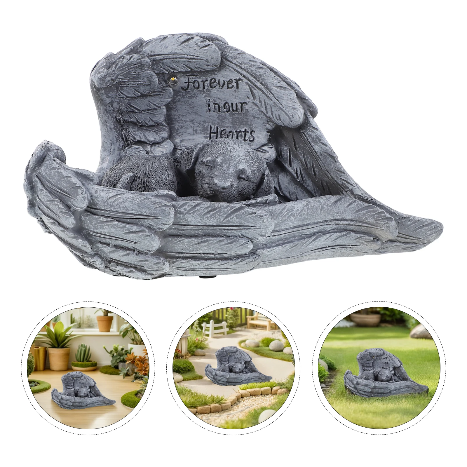 

Solar Powered Pet Memorial Statue Garden Decoration Outdoor Resin Sculpture Glow At Night Weather Resistant Wings Dog Statue For