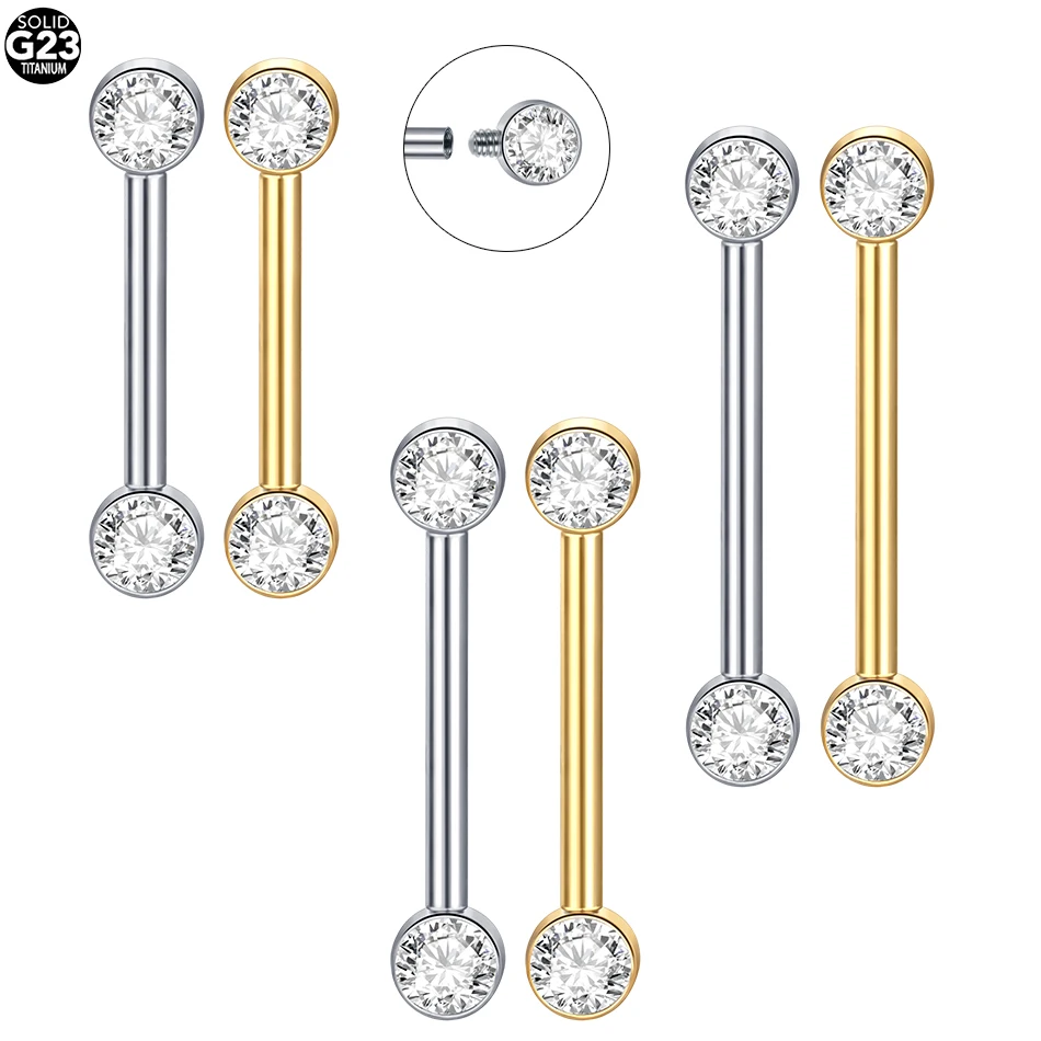 1/5Pcs Implant Grade Titanium Piercing Nipple Barbell with CZ Set Ball Ends Internally Thread Nipple Piercing Women Body Jewelry