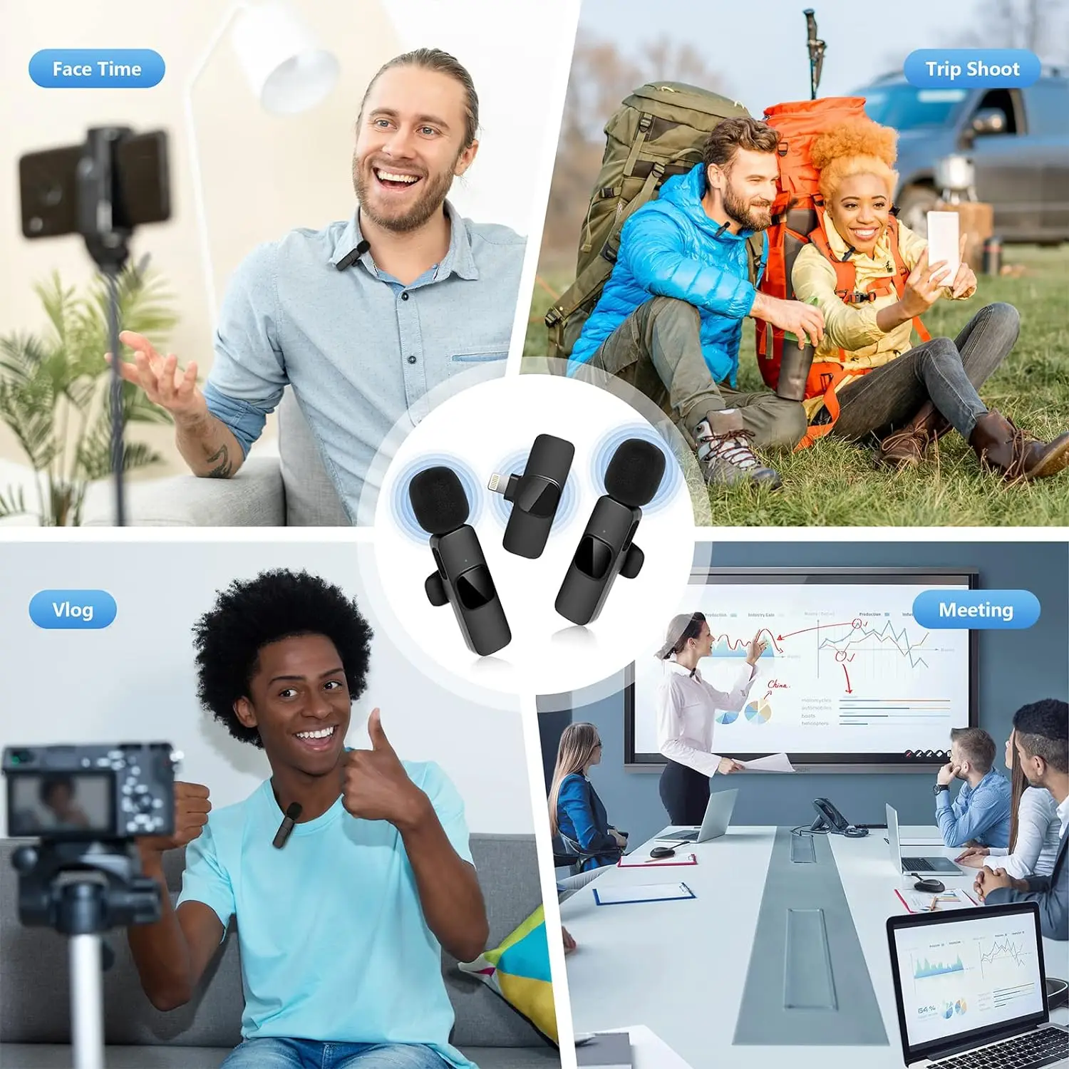 ميكروفون Lavalier لاسلكي جديد محمول لتسجيل الصوت والفيديو، ميكروفون صغير لهاتف iPhone Android، بث مباشر للألعاب، ميكروفون للهاتف #6