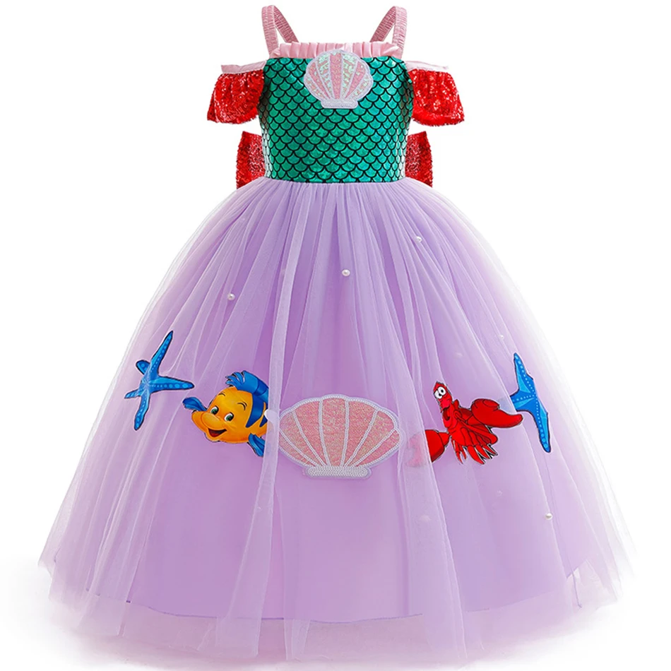 Children's Mermaid Dress Girls Shiny Princess Dress Ellie Cosplay Costume 2-12 Years Old Children Birthday Party Dress Carnival