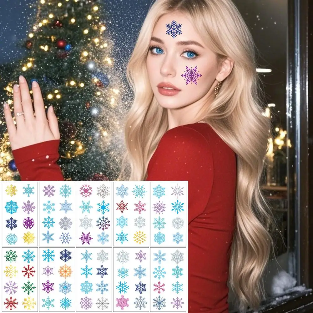 

Christmas Snowflake Tattoo Stickers Winter Crystal Stickers Festival Temporary Decoration Gift Snowflake Colored Tattoo A5E3