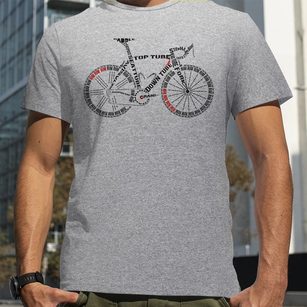 Anatomy of a bike Alphabet Style Mountain Bike Print T-Shirts Men Summer Breathable Short Sleeves Loose Oversized Tee Unisex