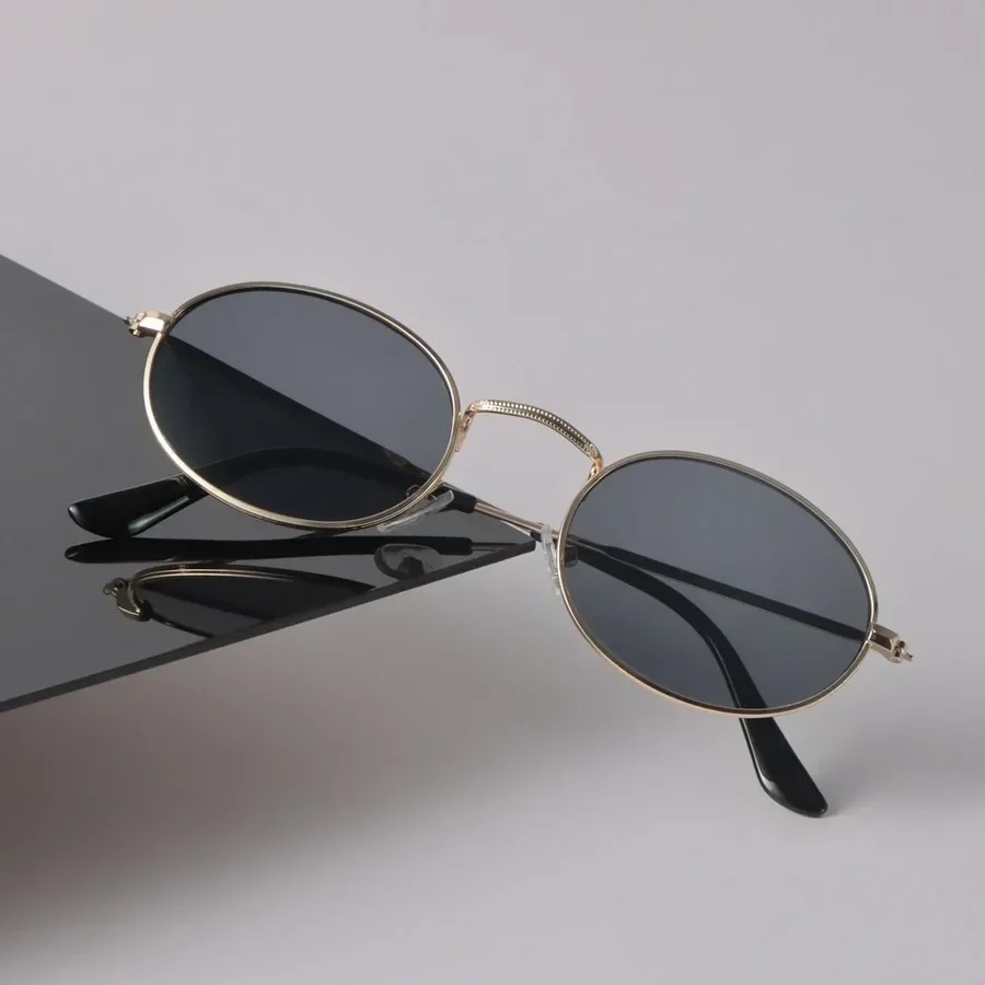 Designer oval óculos de sol feminino retro preto óculos de sol clássico personalidade pequeno quadro espelho marca