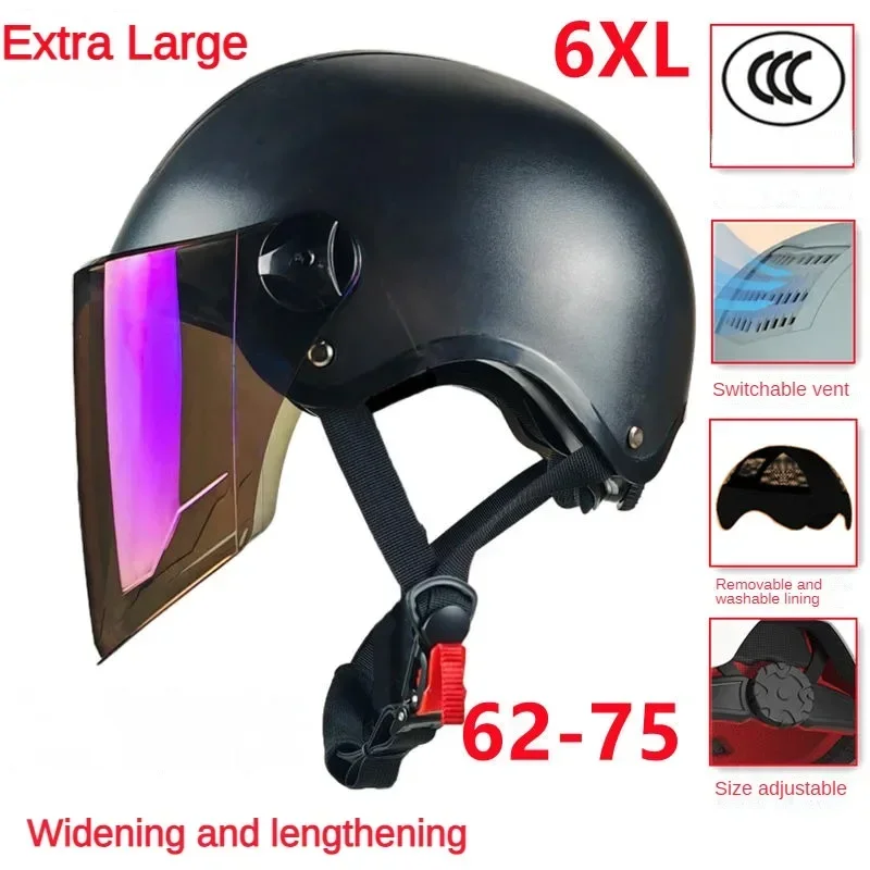 Large Size Helmet Electric Bike Motorcycle Extra Half Helmet Summer Sunscreen Lenses Suitable for Head Circumference of 62-75cm