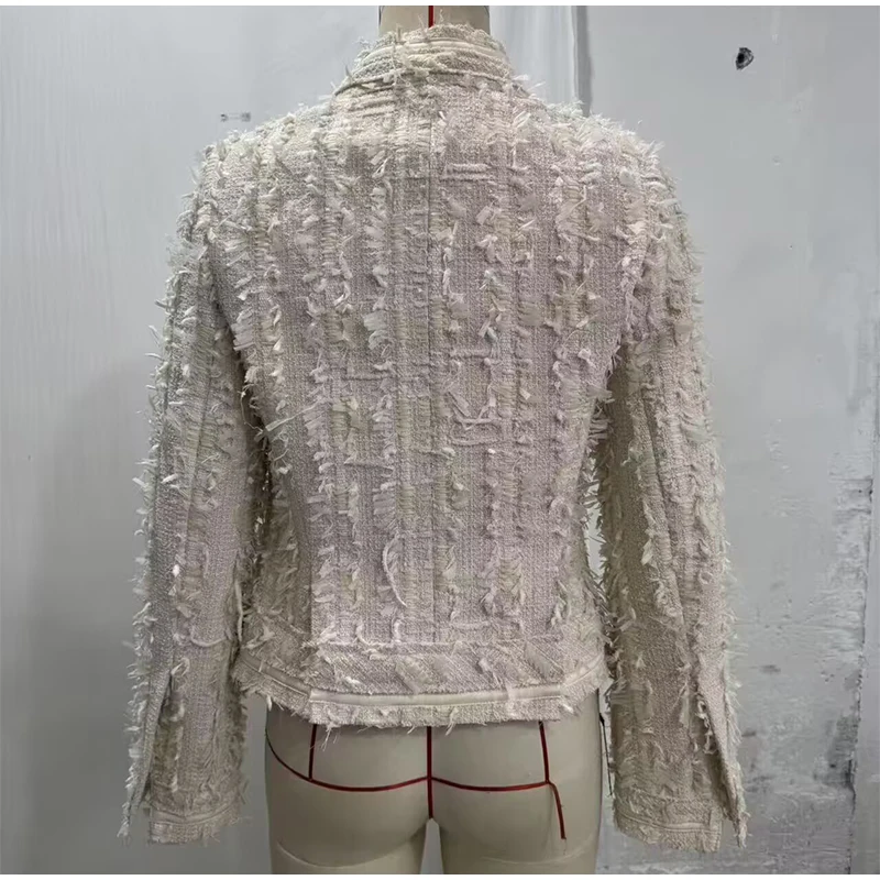 Damenmäntel mit Quasten, Rollkragen, Langarm, Einreihig, Tailliert, Frühlings- und Herbstjacken, Neuer Tweed-Mantel für Damen – Detail 2