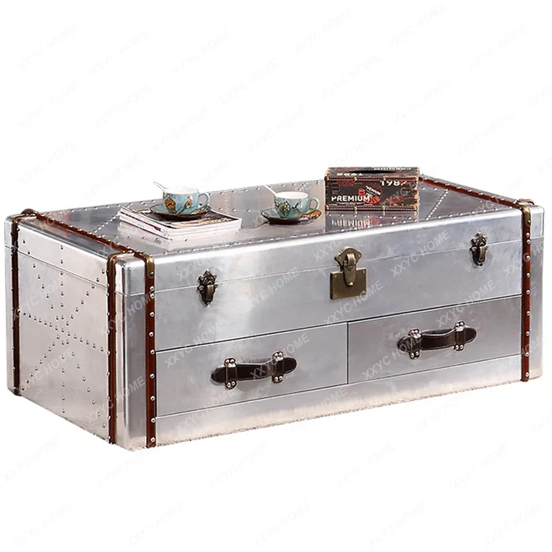 

Industrial Style Aluminum Leather Coffee Table Luggage Vintage Coffee Table Cigar Bar Personalized Creative Metal Furniture