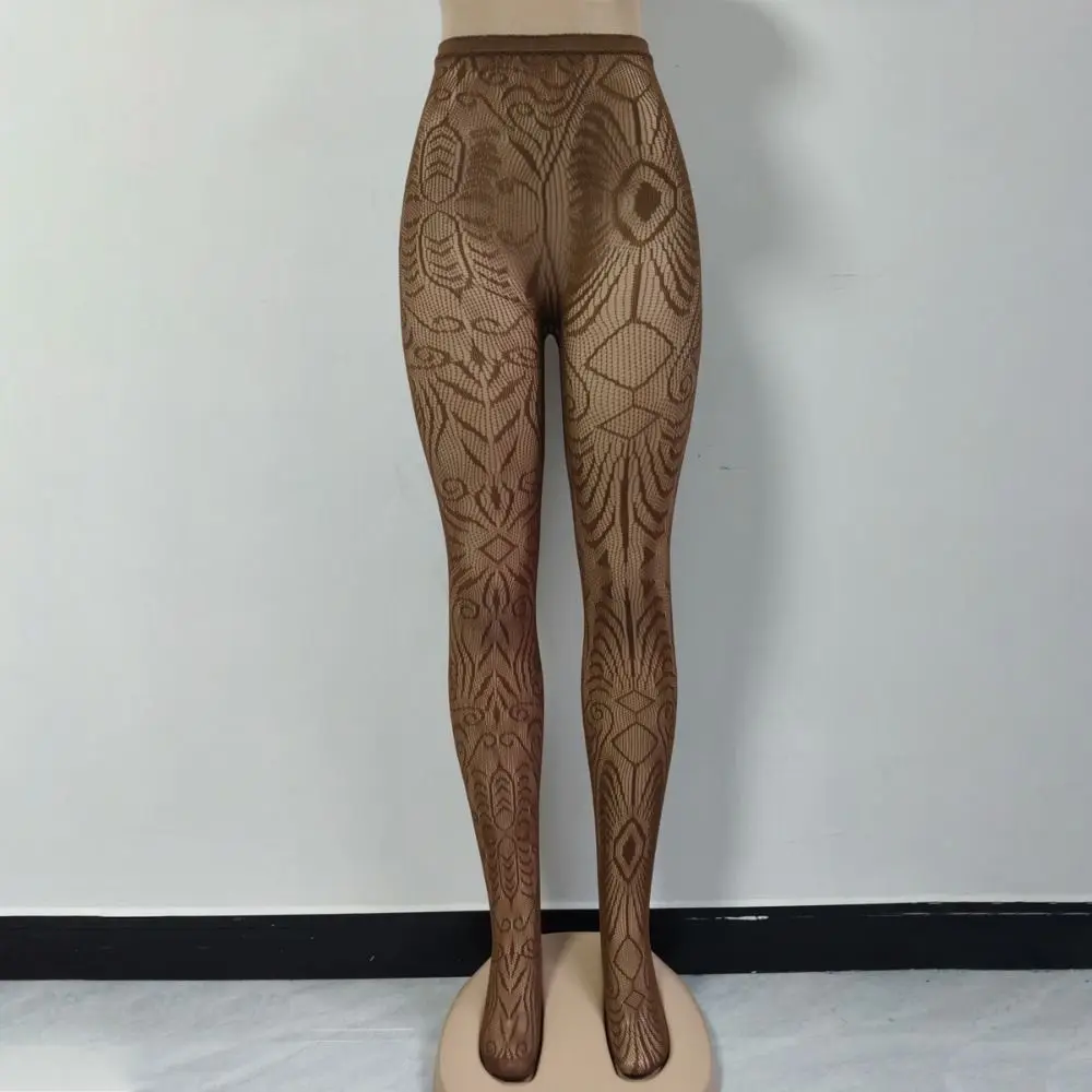Hollowed Out Lace Thigh High Stockings Mesh Bottomed Sexy Transparent Hollow Out Pantyhose Dark Punk Style Colorful Design