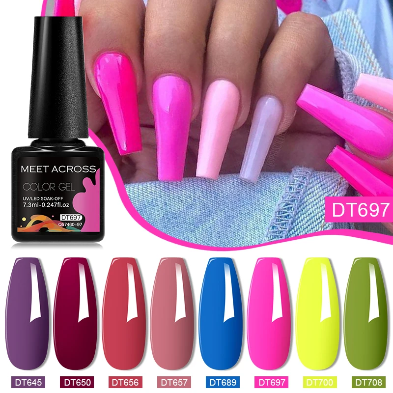 MEET ACROSS 8 szt./zestaw Kolorowy Lakier Żelowy do Paznokci Półtrwałe Lakierowanie Paznokci do Manicure Soak Off LED UV Żelowy Lakier do Paznokci