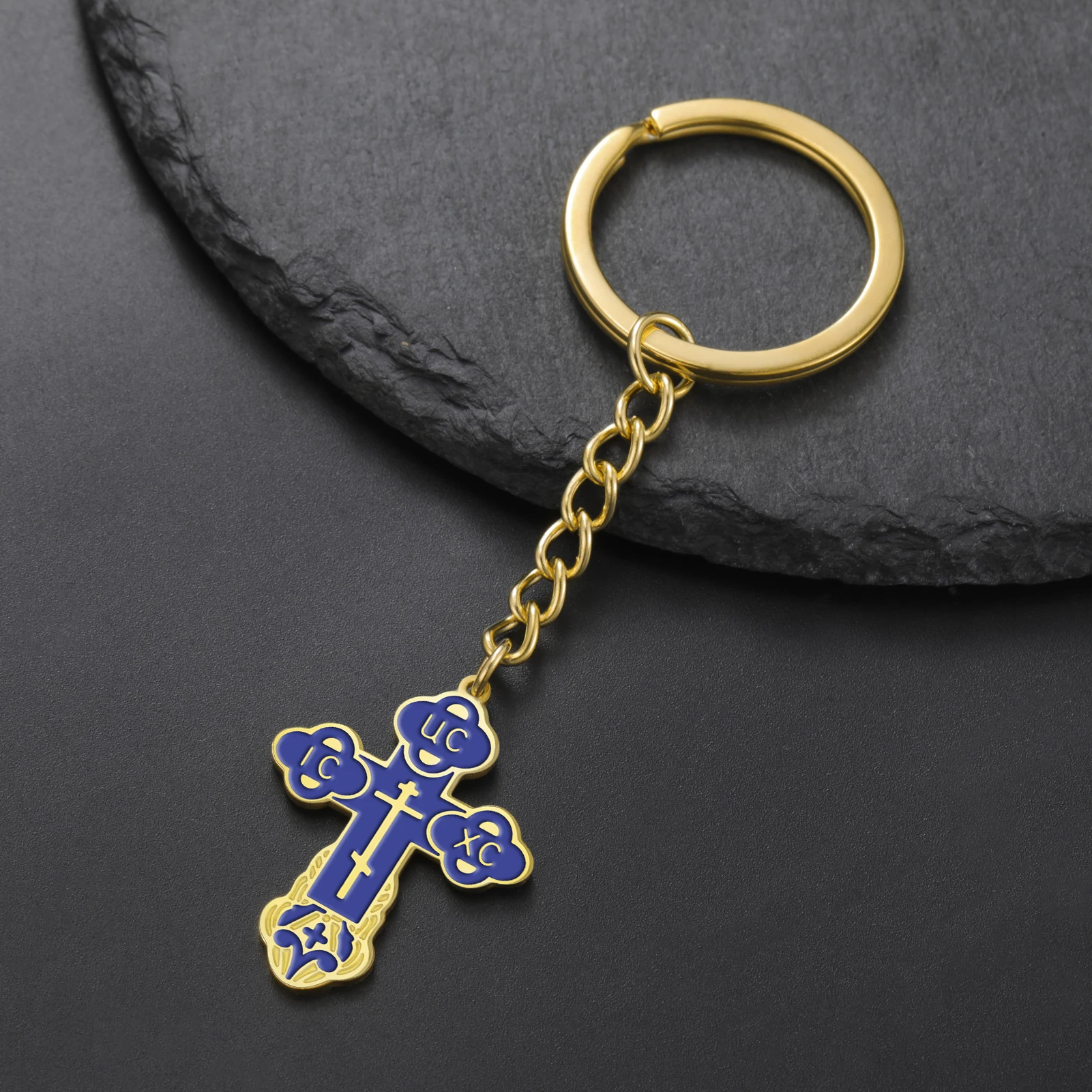 COOLTIME Edelstahl-Kreuz-Anhänger-Schlüsselanhänger, östliche orthodoxe Inschriften, Amulett-Schlüsselanhänger, christlicher Gebetsschmuck – Detail 15