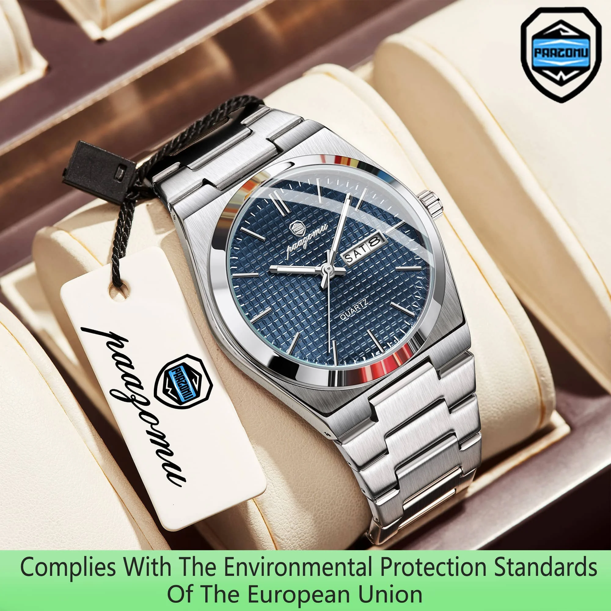 ساعات كوارتز رجالية فاخرة من العلامة التجارية الفاخرة من PAAZOMU ساعة أصلية مقاومة للماء ومضيئة للتاريخ والأسبوع من الفولاذ المقاوم للصدأ مع صندوق