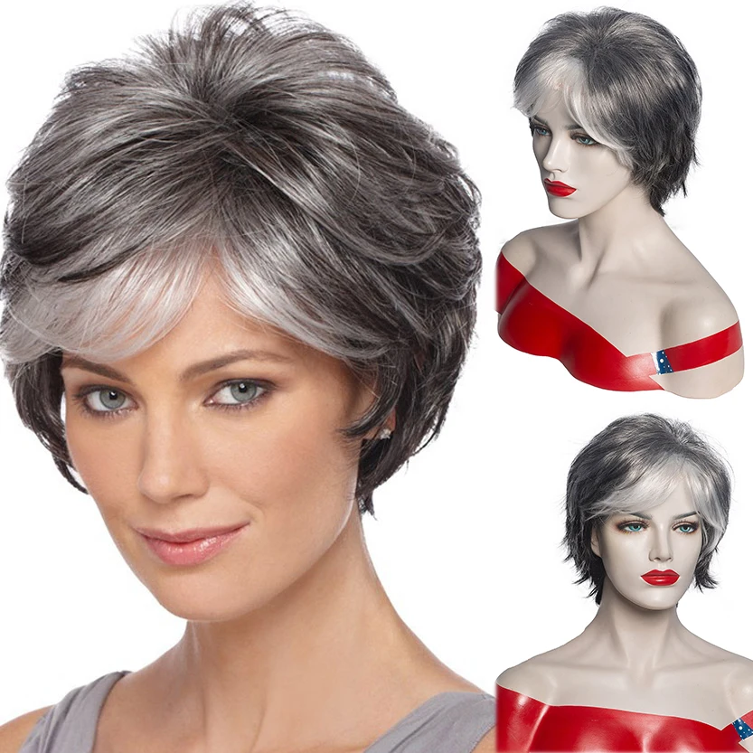 Cheveux courts en soie ultraviolette synthétique, haute température, gris argent, adapté au quotidien, mode, haute qualité 600