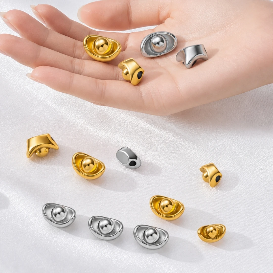 5pcs Stainless Steel Gold Beads for Jewelry Making Yuan Bao Golden Ingot Decor Spacer Beads for Bracelets Necklaces Earrings