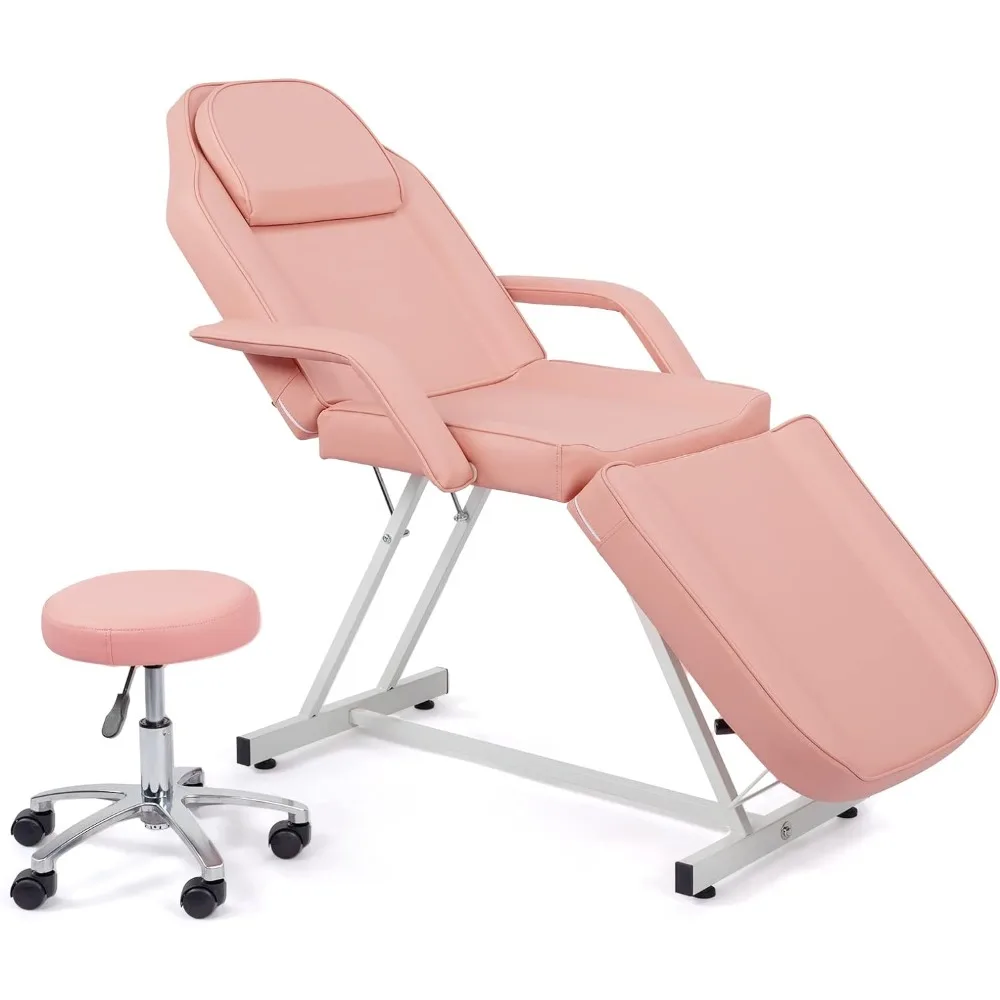 

OmySalon Massage Salon Tattoo Chair Esthetician Bed with Hydraulic Stool,Multi-Purpose 3-Section Facial Bed Table, Adjustable Be