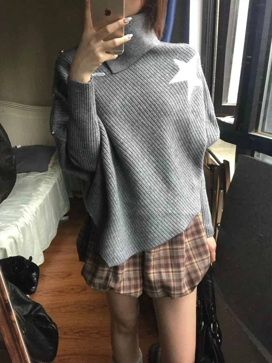 

Ay плащ с высоким воротником, свитер, женский осенне-зимний нерегулярный длинный вязаный топ све, свободный крой, удобный крой