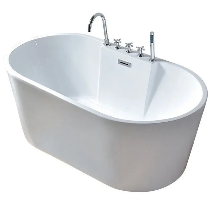 Oval Freestanding Acrylic Bathtub 1.4m-1.7m with 5-Piece Faucet Set for Hotel Bathroom Soaking Tub