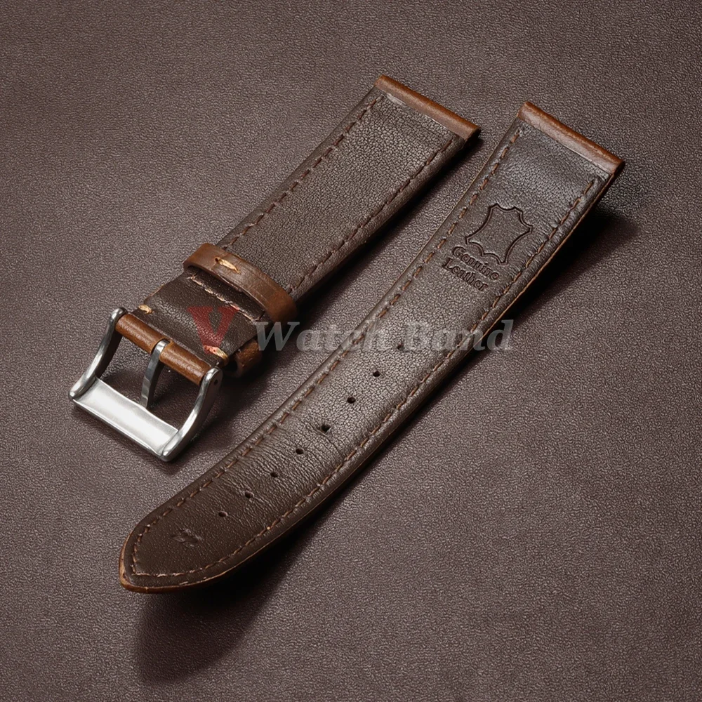 18mm 20mm 22mm 21mm Watch Straps Business Men Women Watchband Retro Brown Cowhide Genuine Leather Strap Oil Wax Discoloration