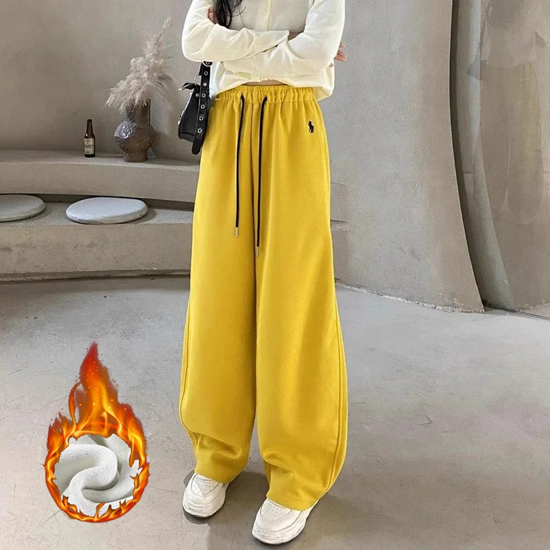 Winter Lady Snow Warm High Waist Thermal Pants Female Comfortable Daily Plush Trousers Girls Classic Straight Leg Pants