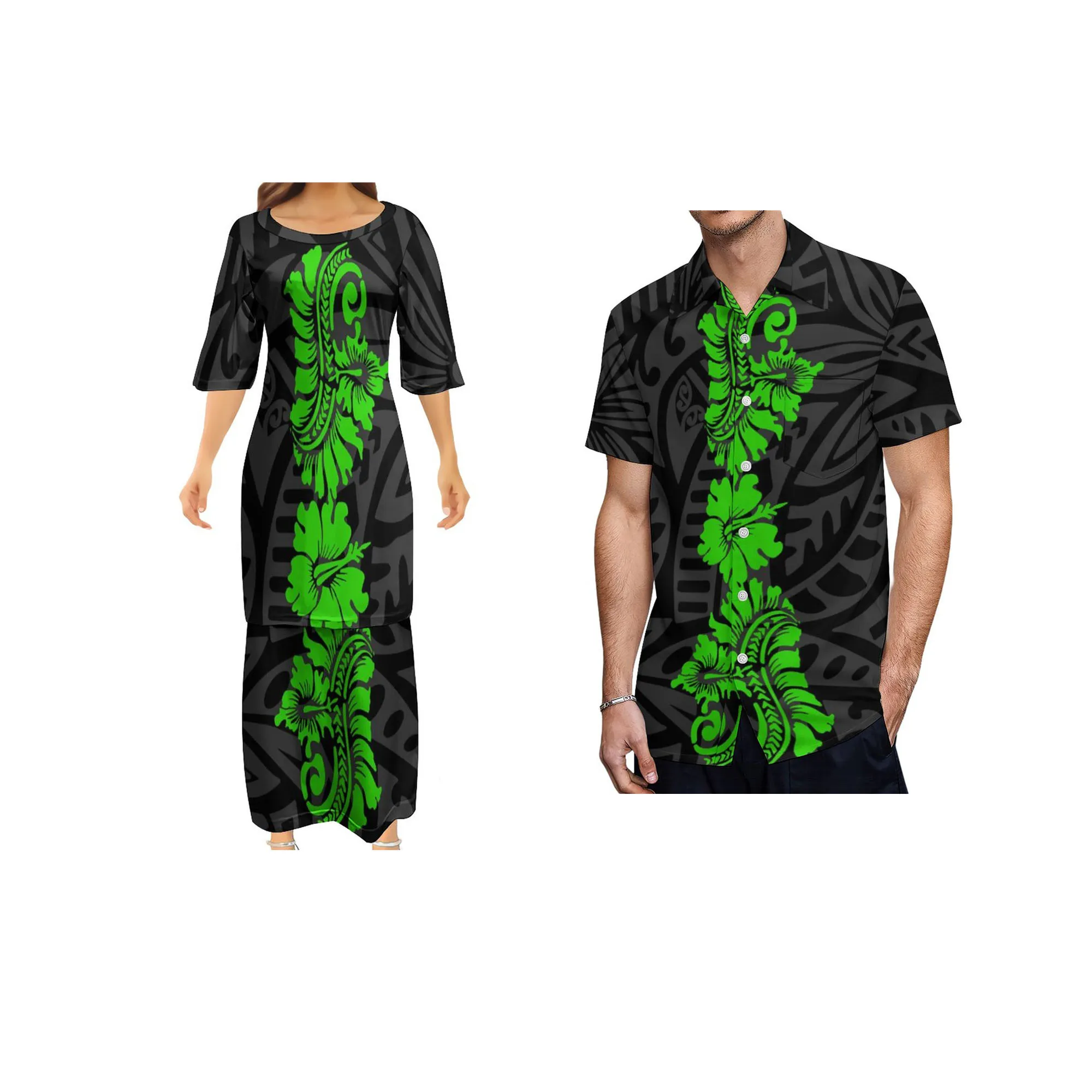 Custom Pattern Fashion Women Club Bodycon Dresses Samoan Puletasi Polynesian Traditional Tribal New Design Dress 2 piece set