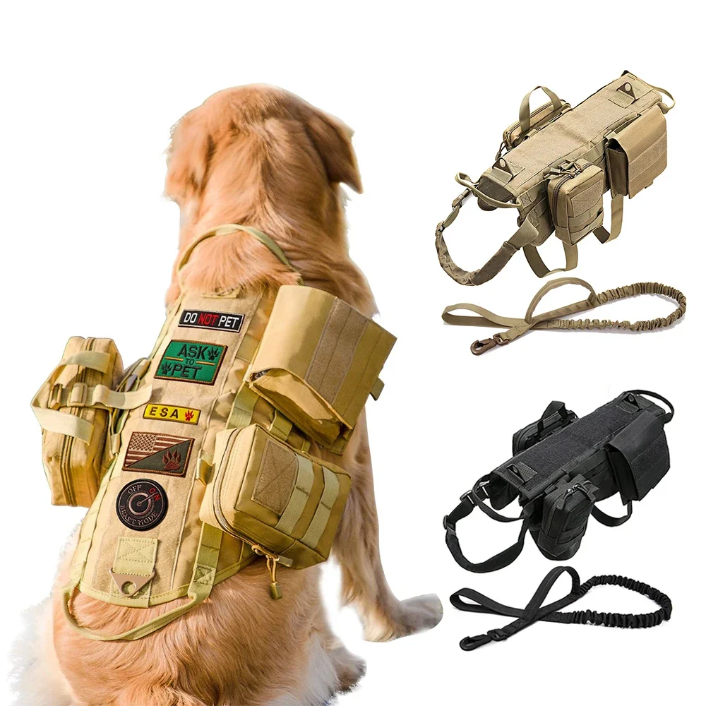 

Tactical Dog Harness with Pouches Leash Set Pet German Shepherd K9 Malinois Training Vest Dog Harnesses For Large Medium Dogs