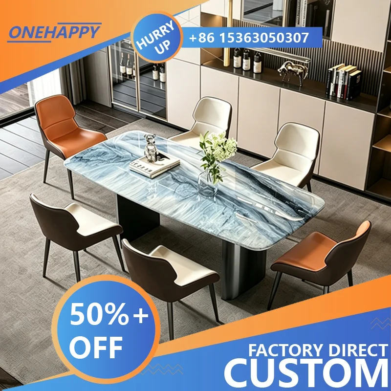 Any Size Custom Italian Minimal Super Crystal Stone Dining Table Food Grade Rounded Edge Sturdy Steel Base Scratc Home Furniture