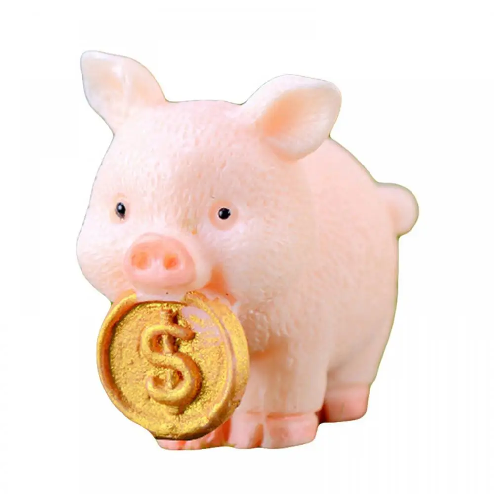 Resin Ornament Miniature Cute Money Lucky Pig Figurine Statue DIY Garden Table Ornament