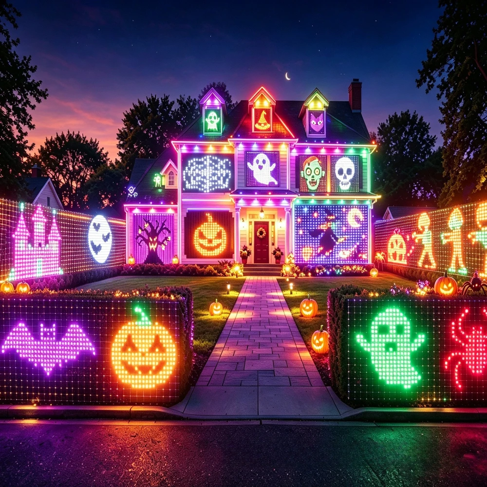 Smart Halloween Curtain Lights APP DIY Custom Pattern RGB LED Light for Holiday Lawns Party Xmas House Window Garden Decor