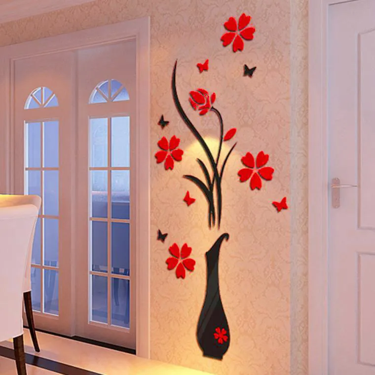 DIY Vase Flower Self-Adhesive Wallpaper Tree Crystal Arcylic 3D Wall Sticker Decal Children's Room Home Decor image 6