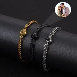 Pulsera de proyección de foto personalizada para hombres, cadena de acero inoxidable de hueso de serpiente, imagen interior, brazalete de Hip Hop, regalo del Día de San Valentín