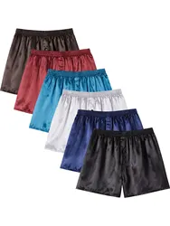 JupiterSecret 6 Pcs Mens Satin Boxers Shorts, Silk Feeling Sleep Shorts With Elastic Waistband