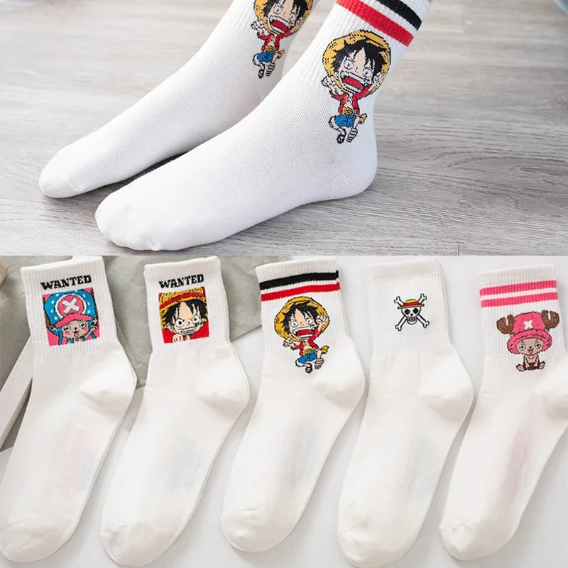 Calcetines de Anime nuevos de una pieza, calcetines cortos de algodón con dibujos de Luffy Kawaii Chopper para primavera y otoño, accesorios para hombres, mujeres y niños, regalos