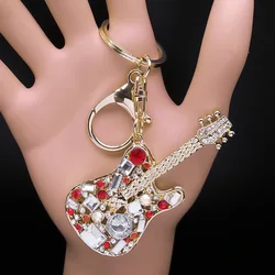 Attractive Musical Instrument Guitar Rhinestone Keyring Holder Hip Hop Music Purse Bag for Car Keychains Decorative Gift Jewelry