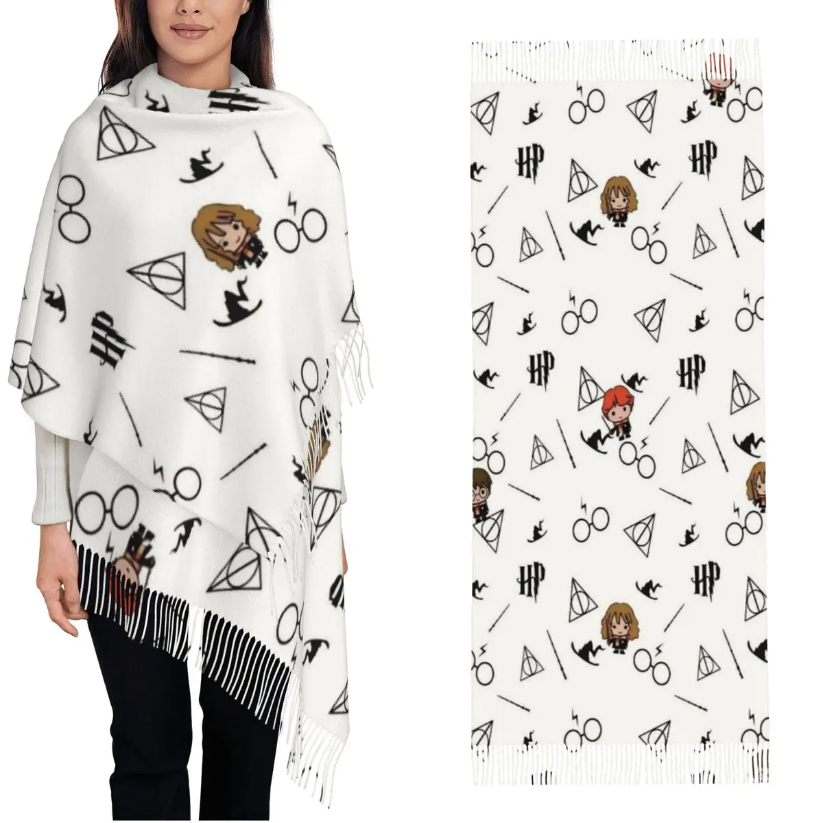 H-HP-p Chal Mágico de Harry Potter para Mujer, Bufanda Grande y Suave para Invierno, Pashminas con Borlas