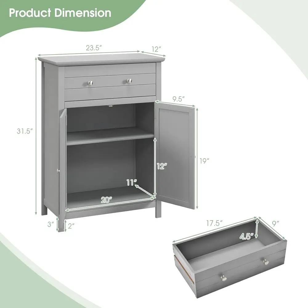 Grey 2-Door Bathroom & Living Room Storage Cabinet with Adjustable Shelves view 3