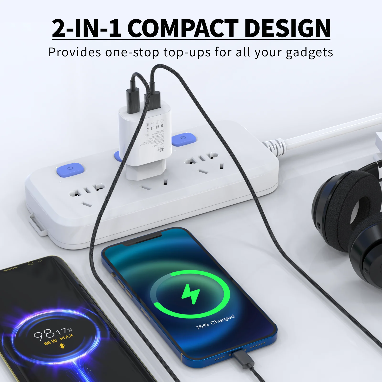 PD25W EU Dual Port USB C & USB A Wall Charger ,QC3.0 Fast Charger Adapter for iPhone Samsung Huawei Xiaomi iPad AirPods - náhled 3