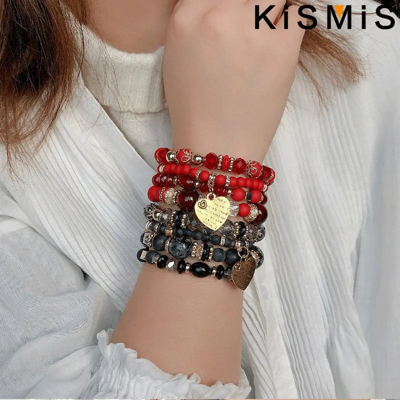 KISMIS 1Set Fashion Versatile Bohemian Ethnic Crystal Candy Beaded Ladies Multilayer Bracelet